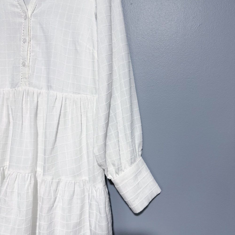 Greylin Pattern Texture Teagan Windowpane Popover Mini Dress Size Small White - Picture 5 of 11